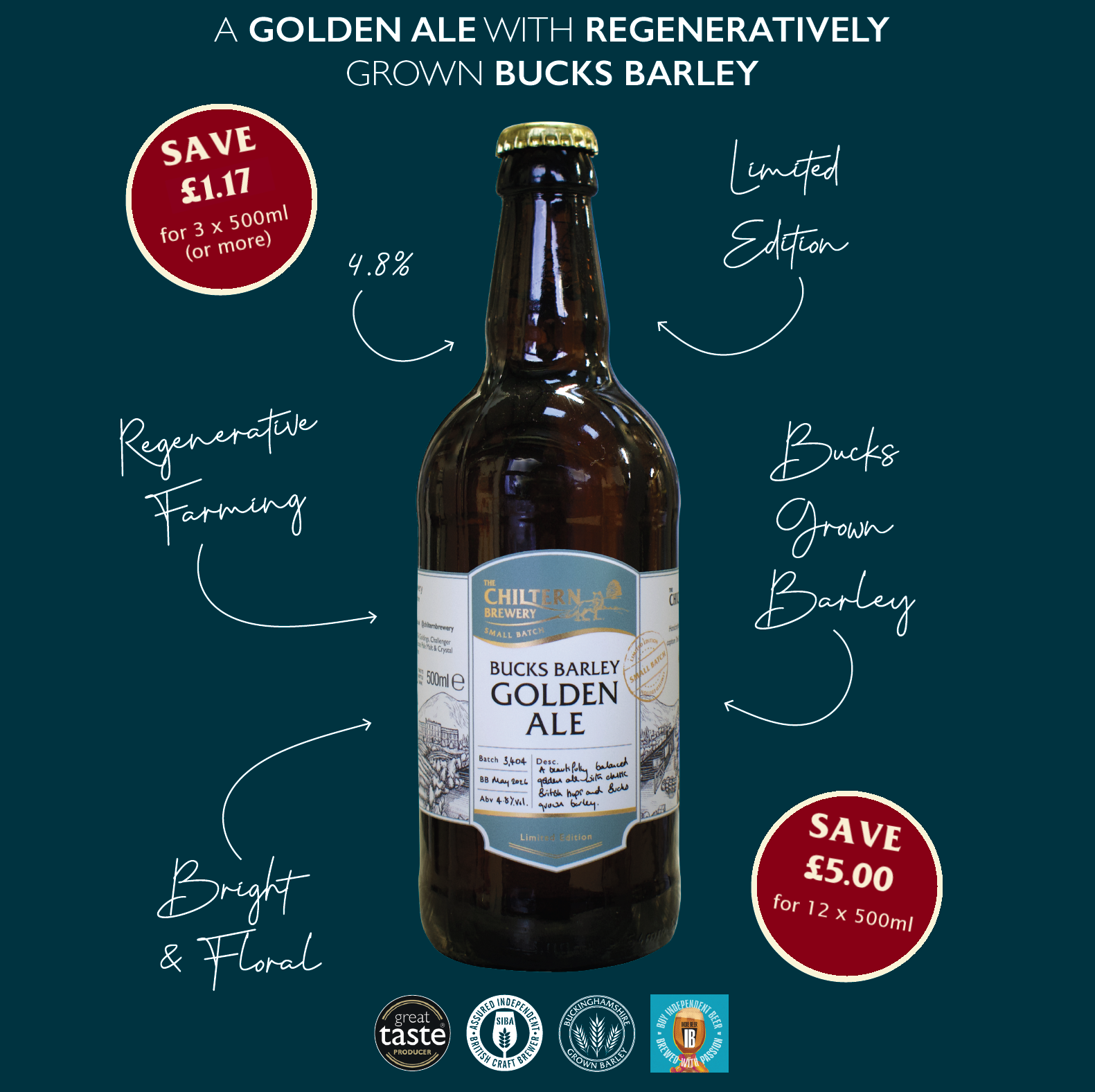 Bucks Barley Golden Ale 4.8% - 500ml Cases