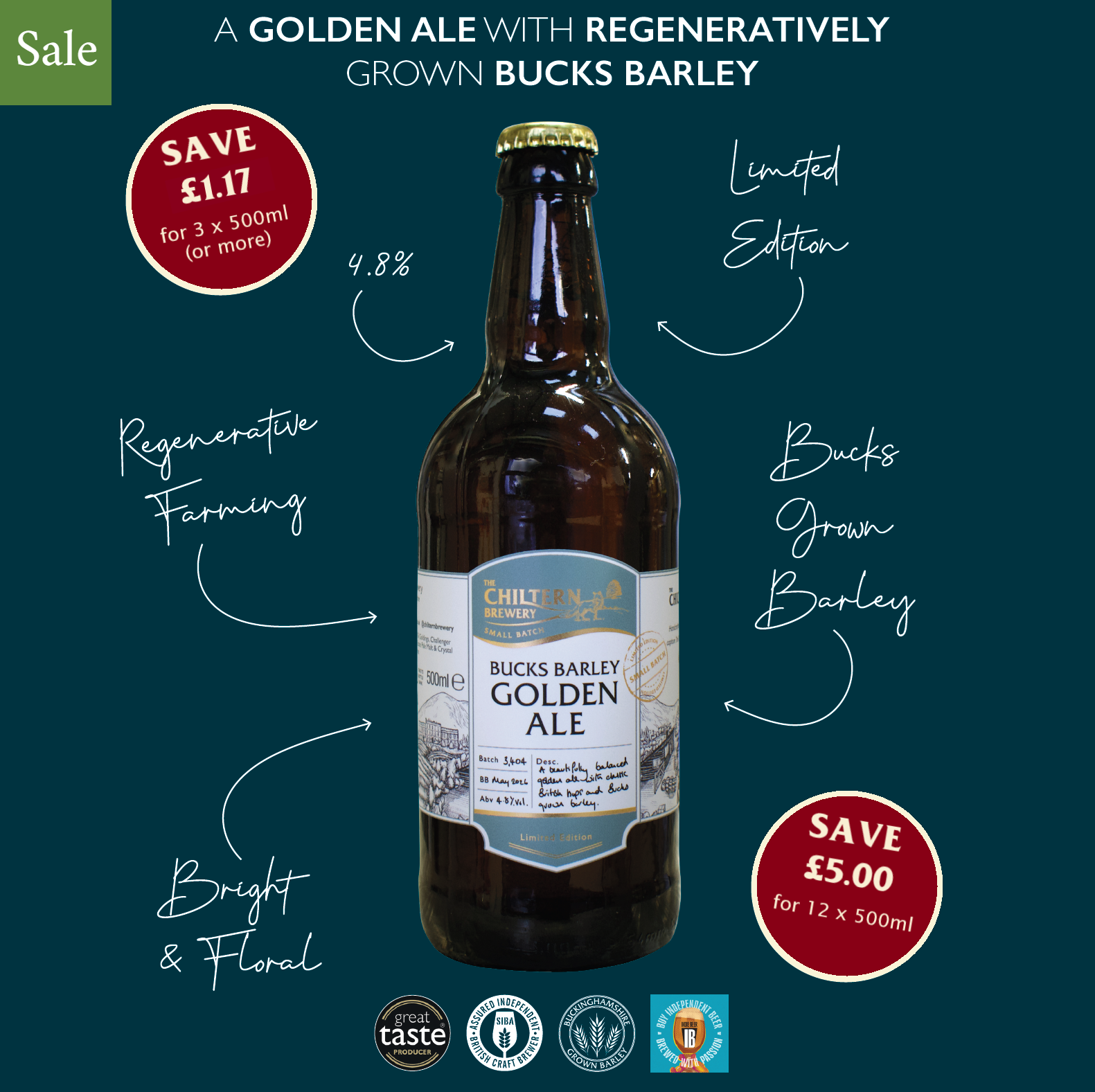 Bucks Barley Golden Ale 4.8% - 500ml Singles